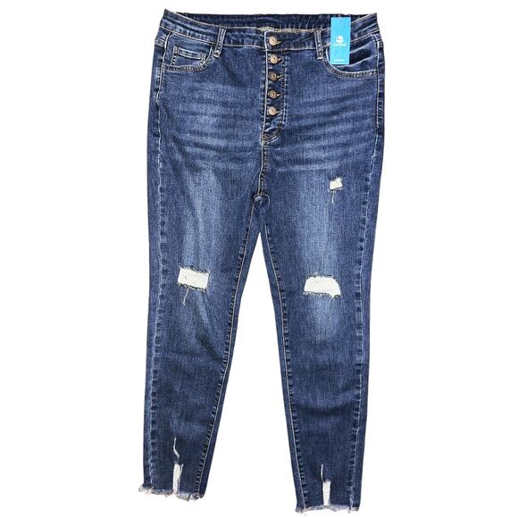 NWT Cupshe Button Fly Distressed High-Rise Skinny Jeans XL 32"x26" - Picture 1 of 8